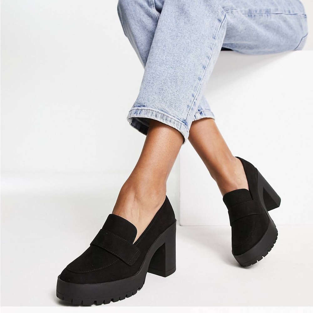 Chunky Heel Suede Loafers